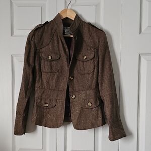 Envision Studio Brown Wool-Blend Military Style Blazer Jacket – Size 4